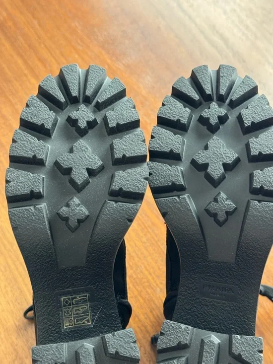 Prada Re-nylon Brixxen leather booties Black Lace-Up Chunky Lug Heel Boots sz36 - Picture 10 of 17